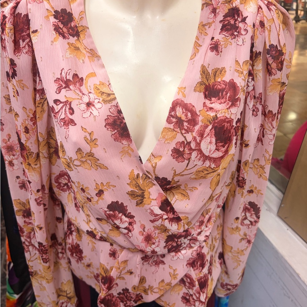 Express Floral Wrap Blouse - Pink and Yellow